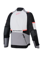 Alpinestars Stella Andes V4 Drystar, casaco de aventura para mulher, cinzento e preto, vista traseira com bolso posterior.