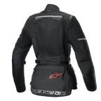 Jaqueta Stella Andes Air Drystar®, casaco de moto touring para mulher, vista traseira, preto, com painéis de malha extensíveis, reforços ripstop e bolsa de armazenamento na zona lombar com logótipo vermelho
