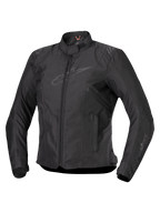 Alpinestars Stella T-SPS V2 Waterproof Jacket, Women's Motorcycle Jacket, Black, front zipper closure, low profile collar, subtle logos on chest and sleeves, durable textile fabric with a fitted sport silhouette, professional riding gear