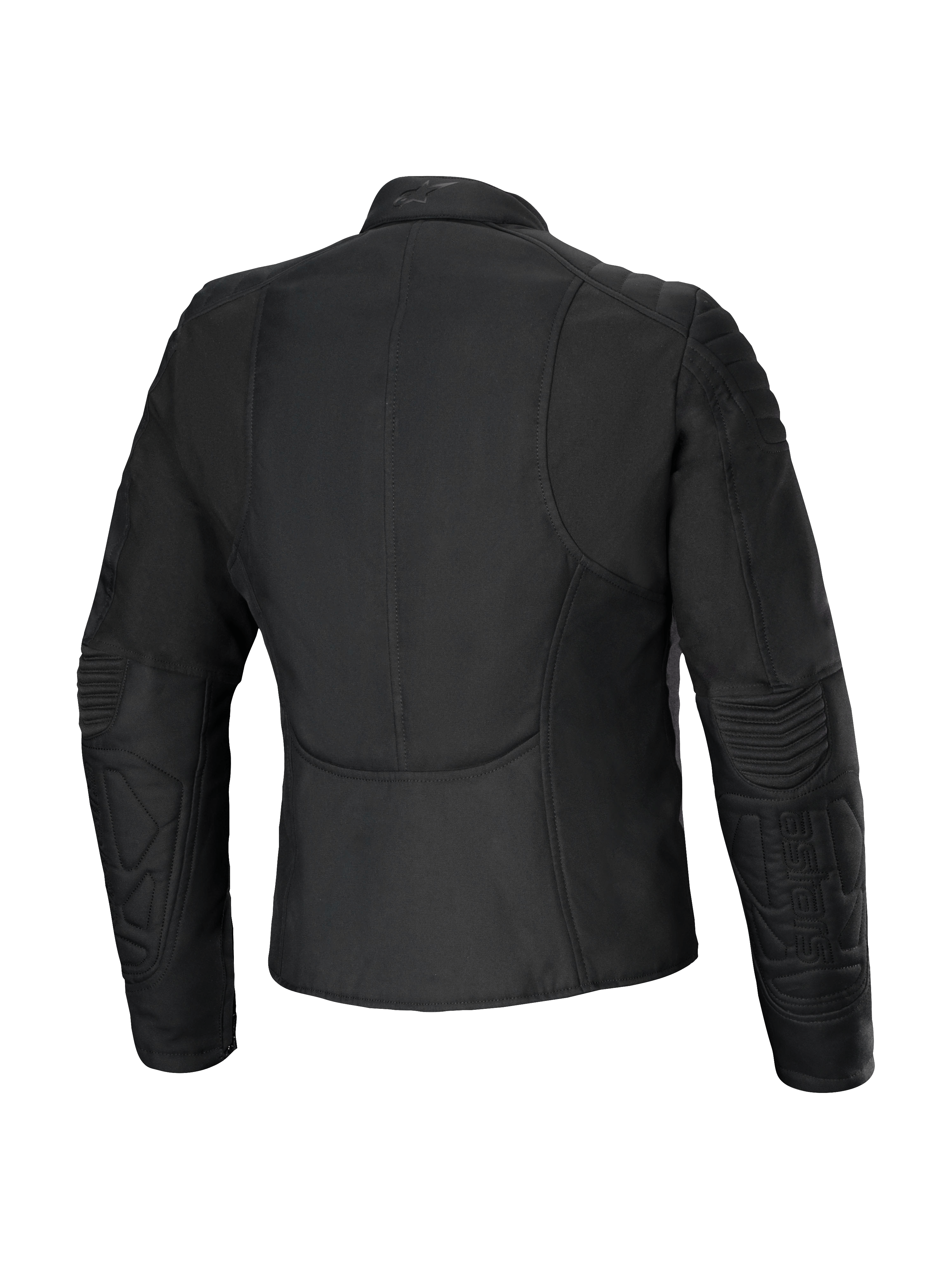 Alpinestars Isla WR Women's Jacket, Back View, Black, Slim fit urban motorcycle jacket with quilted shoulder and forearm details, matte finish water-repellent fabric, tailored feminine design with an elongated back profile for riding comfort