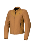 Alpinestars Isla WR Women's Jacket, Utility Brown Light Gold, Tan Women's Motorcycle Jacket, Slim Tailored Fit, High Biker Collar, Quilted Shoulder Detail, Front Zipper with Side Pockets, Technical Urban Riding Gear