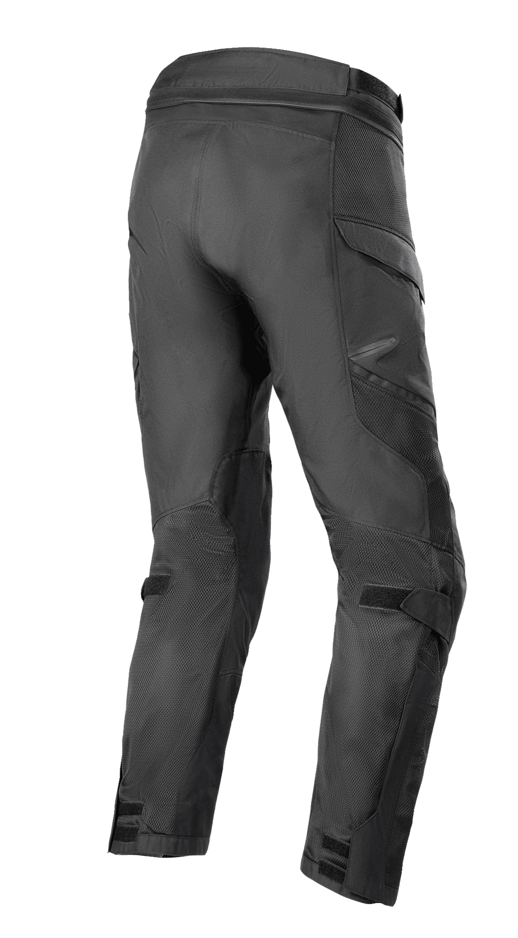 Alpinestars Andes Air Drystar® Pant - Comprimento Curto, calças de mototurismo adventure, pretas, vista traseira de três quartos com painéis de malha 2D para ventilação, pernas pré-curvadas, alças ajustáveis nos joelhos e tornozelos