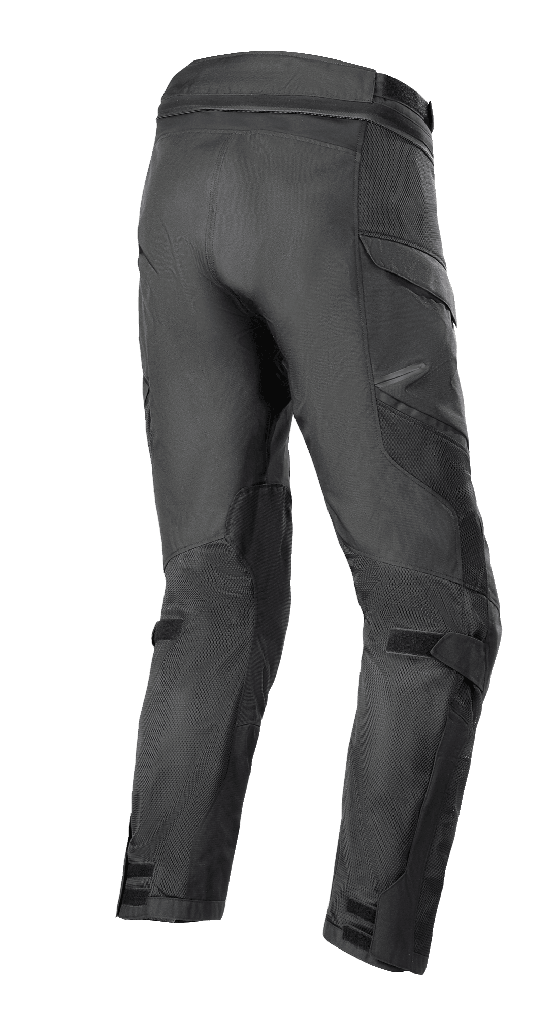 Alpinestars Andes Air Drystar® Pant - Comprimento Curto, calças de mototurismo adventure, pretas, vista traseira de três quartos com painéis de malha 2D para ventilação, pernas pré-curvadas, alças ajustáveis nos joelhos e tornozelos