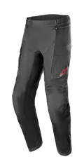 Alpinestars Andes Air Drystar Pant - Short Length, calças de motociclismo para turismo, pretas, painéis de ventilação em malha, proteção reforçada nos joelhos, bolsos cargo, pequeno logótipo vermelho na coxa esquerda, tiras de ajuste na cintura