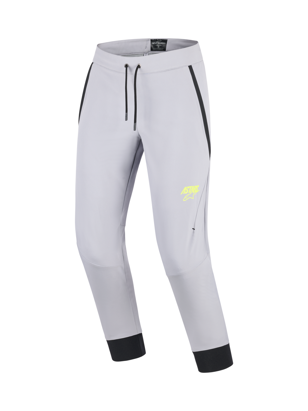 Alpinestars Calças Aeroshell, calças de moto touring em tecido softshell cinzentas e amarelo fluo, joelhos pré-curvados, cintura elástica com cordão e certificação CE