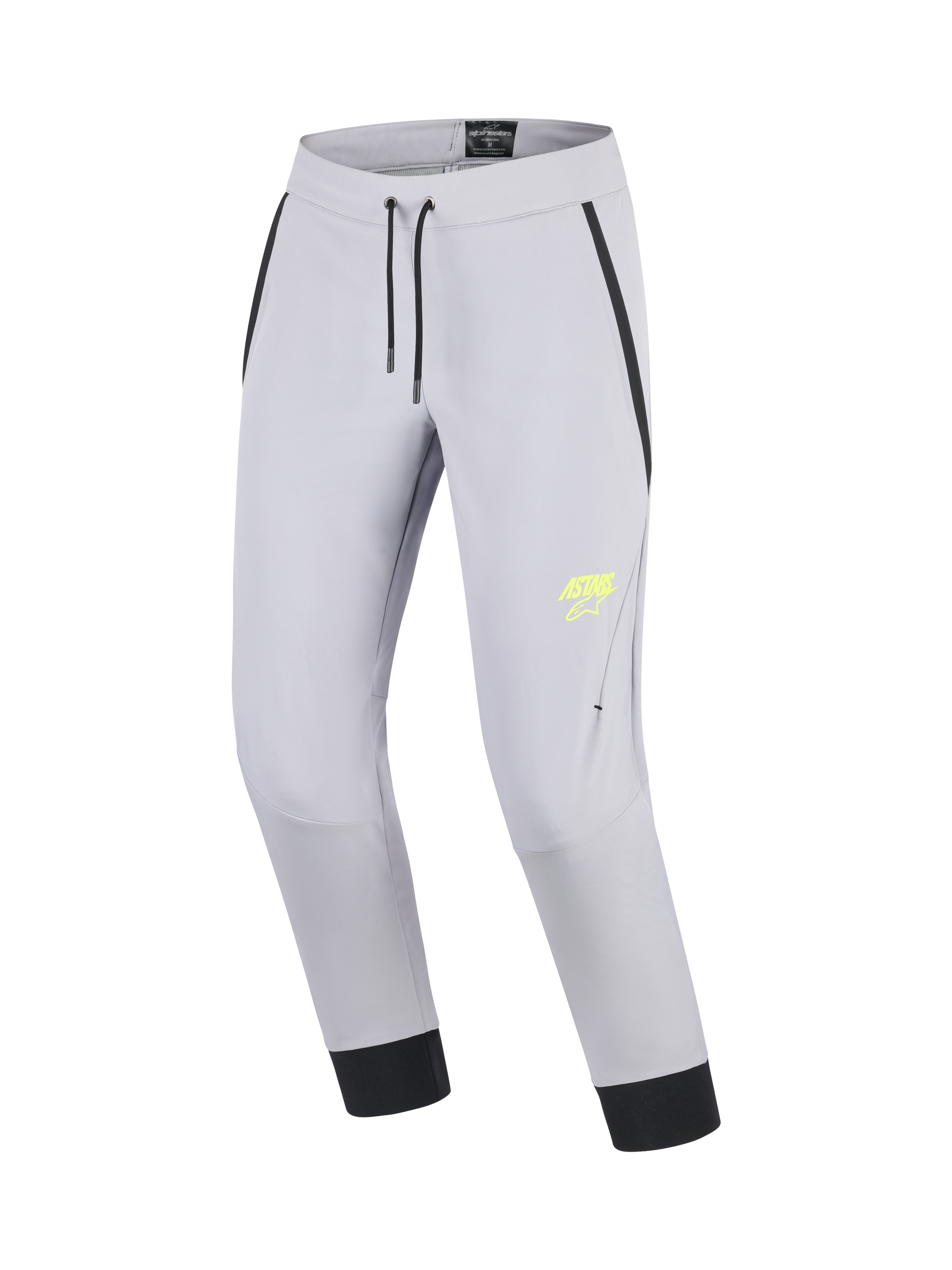 Alpinestars Calças Aeroshell, calças de moto touring em tecido softshell cinzentas e amarelo fluo, joelhos pré-curvados, cintura elástica com cordão e certificação CE
