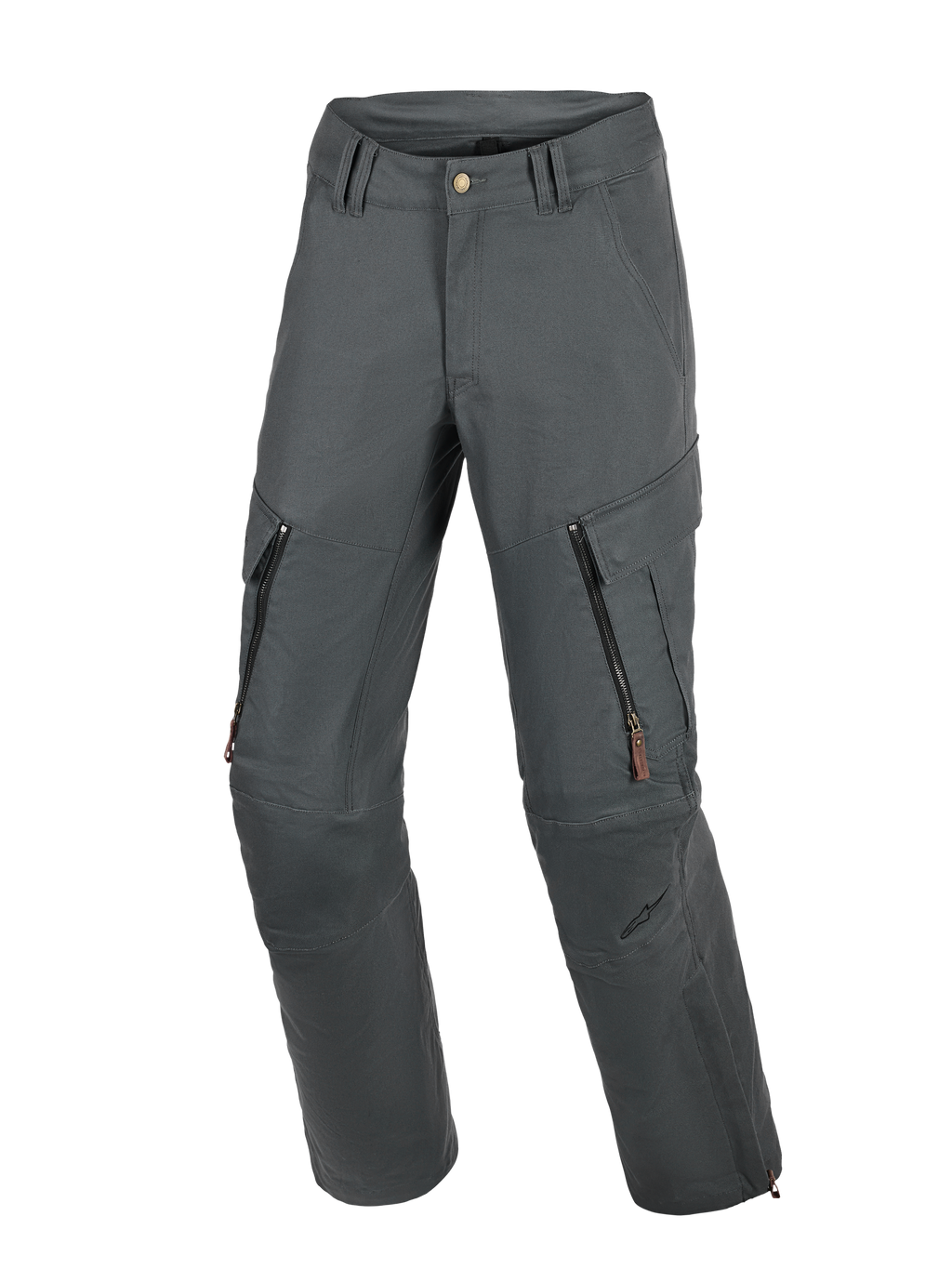 Calças Alpinestars Borrego Drystar®, calças de aventura para motociclismo, cinza antracite, com aspeto de lona encerada, aberturas de ventilação com fecho nas coxas e bolsos cargo, construção têxtil durável com painéis reforçados nos joelhos
