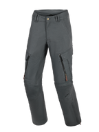 Calças Alpinestars Borrego Drystar®, calças de aventura para motociclismo, cinza antracite, com aspeto de lona encerada, aberturas de ventilação com fecho nas coxas e bolsos cargo, construção têxtil durável com painéis reforçados nos joelhos