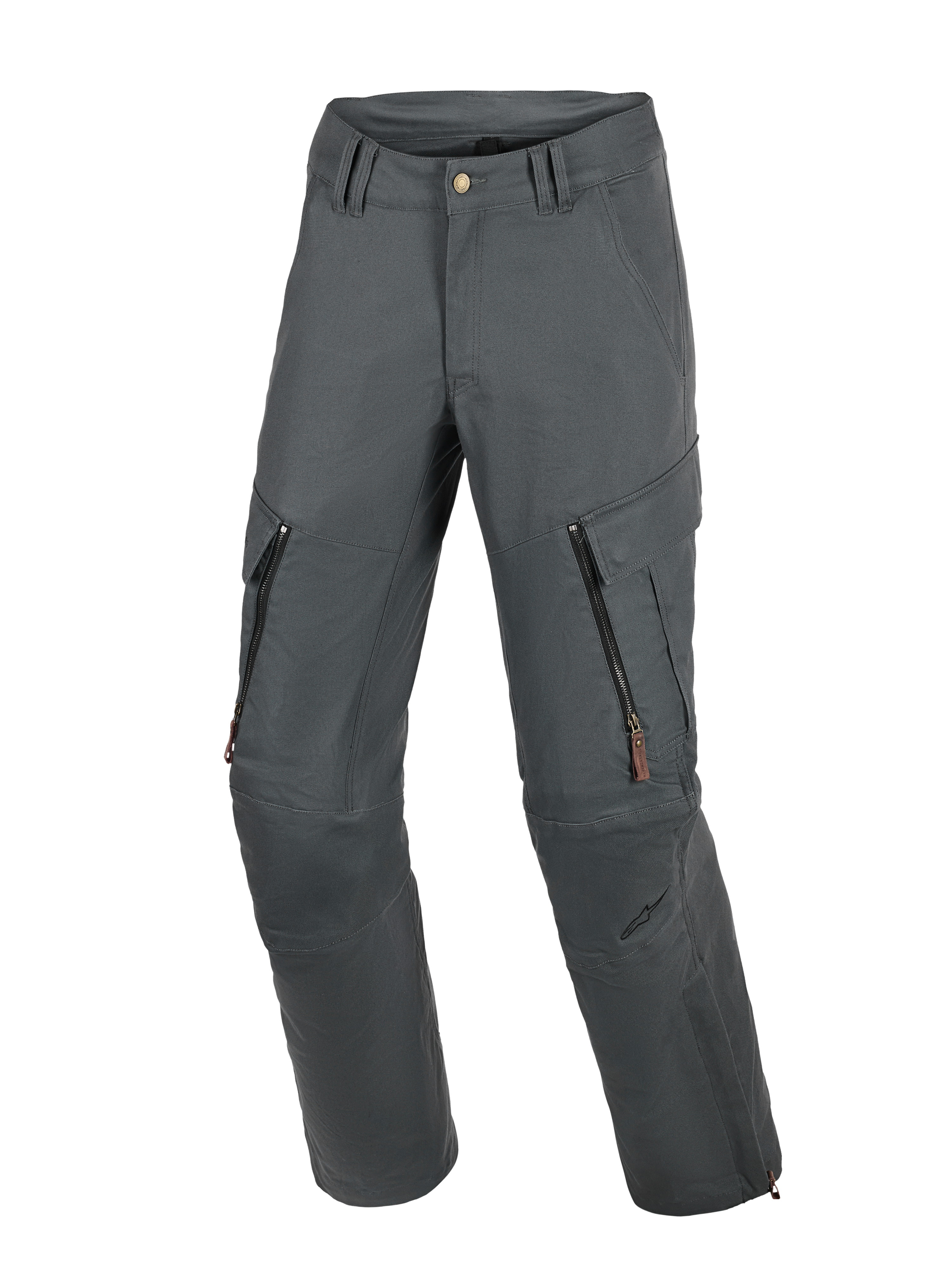 Calças Alpinestars Borrego Drystar®, calças de aventura para motociclismo, cinza antracite, com aspeto de lona encerada, aberturas de ventilação com fecho nas coxas e bolsos cargo, construção têxtil durável com painéis reforçados nos joelhos