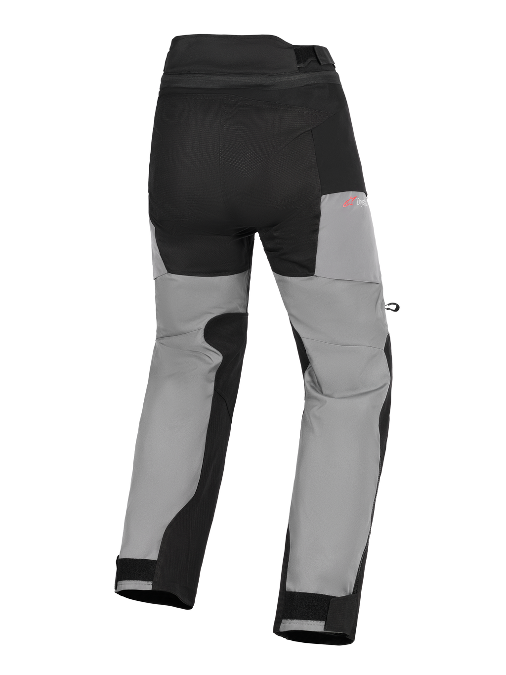Calças Alpinestars Andes V4 Drystar®, calças de motociclismo adventure, pretas e cinzento escuro, vista traseira com painéis de assento reforçados, logótipo Drystar vermelho na anca e fechos de tornozelo ajustáveis com velcro.