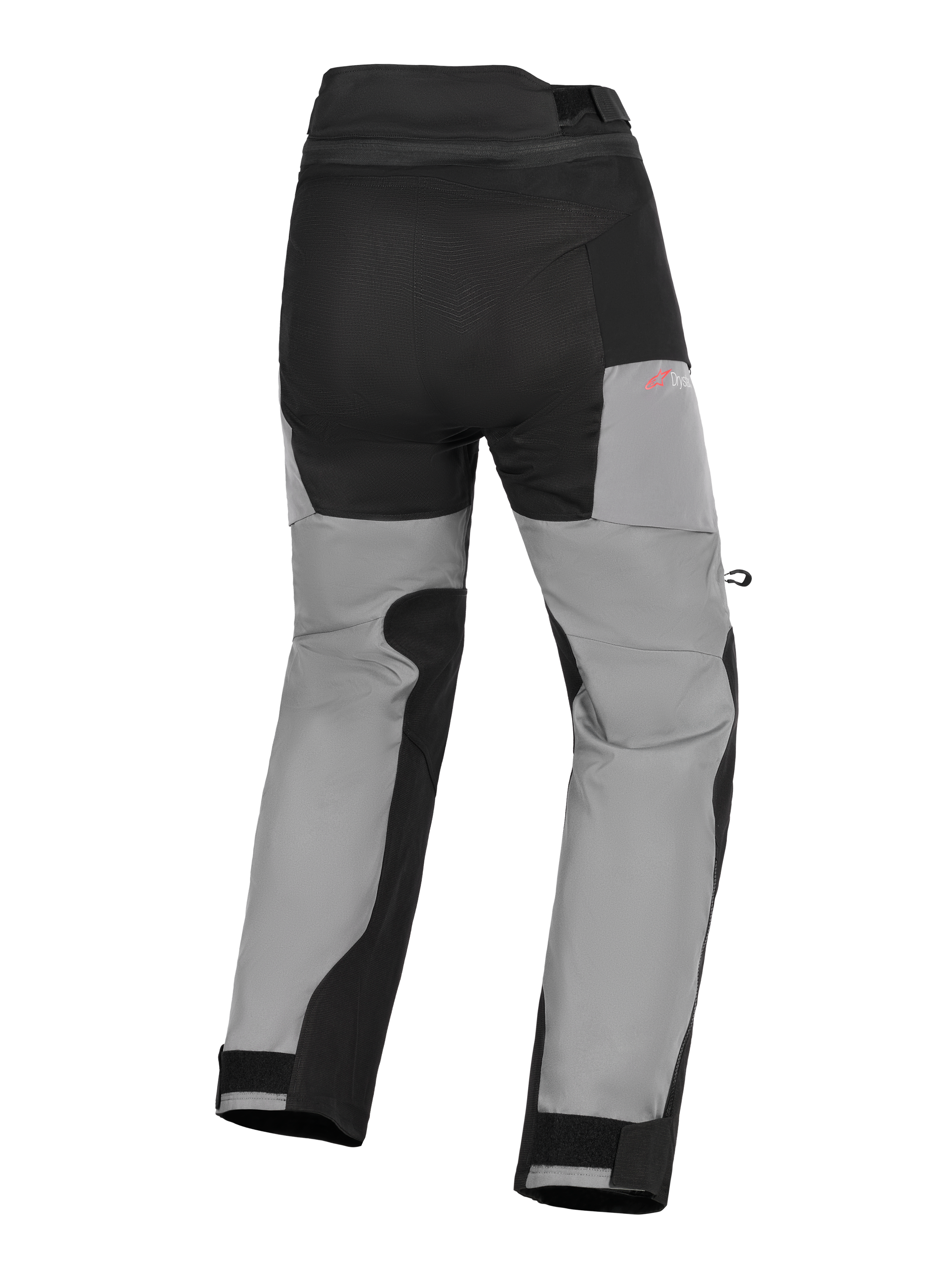 Calças Alpinestars Andes V4 Drystar®, calças de motociclismo adventure, pretas e cinzento escuro, vista traseira com painéis de assento reforçados, logótipo Drystar vermelho na anca e fechos de tornozelo ajustáveis com velcro.