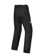 Alpinestars Honda ST-1 Waterproof Pants, Motorcycle Touring Pants, Black, back view showing Honda wing logo on the thigh, streamlined textile design with ergonomic mobility and waist connection zipper.
