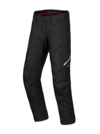 Alpinestars Honda ST-1 Waterproof Pants, Motorcycle Touring Pants, Black with red interior detail, zippered cargo pockets on thighs, ergonomic pre-curved legs with reinforced knees, textile waterproof adventure gear