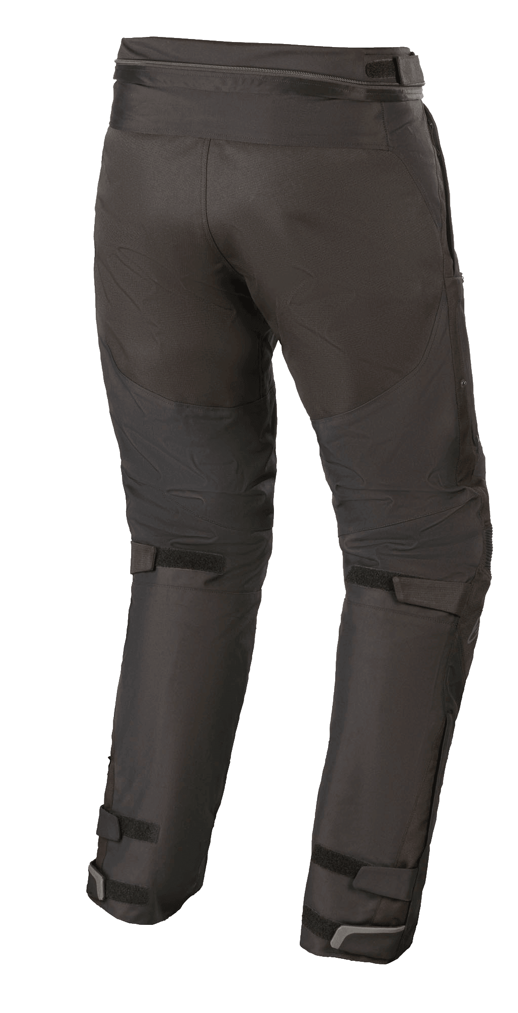 Alpinestars Raider V2 Drystar® Pants, Textile Motorcycle Pants, Black, rear view showing connection zipper at the waist and adjustable Velcro straps on the back of the legs and ankles.
