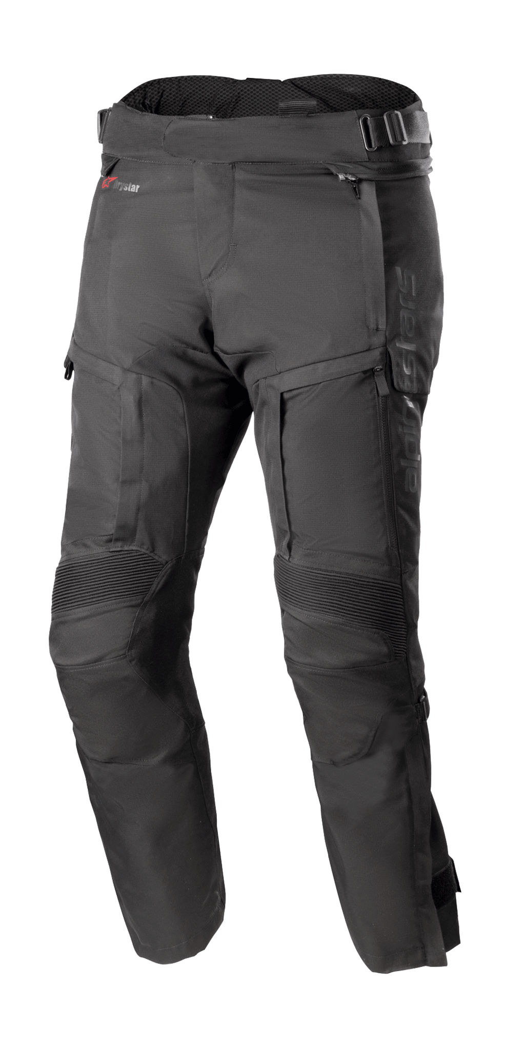 Alpinestars Bogota Pro Drystar 4 Seasons Pants Short, Black Motorcycle Touring Pants, Waterproof and Breathable, Reinforced Accordion Knee Panels, Adjustable Waist Straps, Zippered Ventilation and Pockets, Durable Ripstop Fabric, All-Season Protection