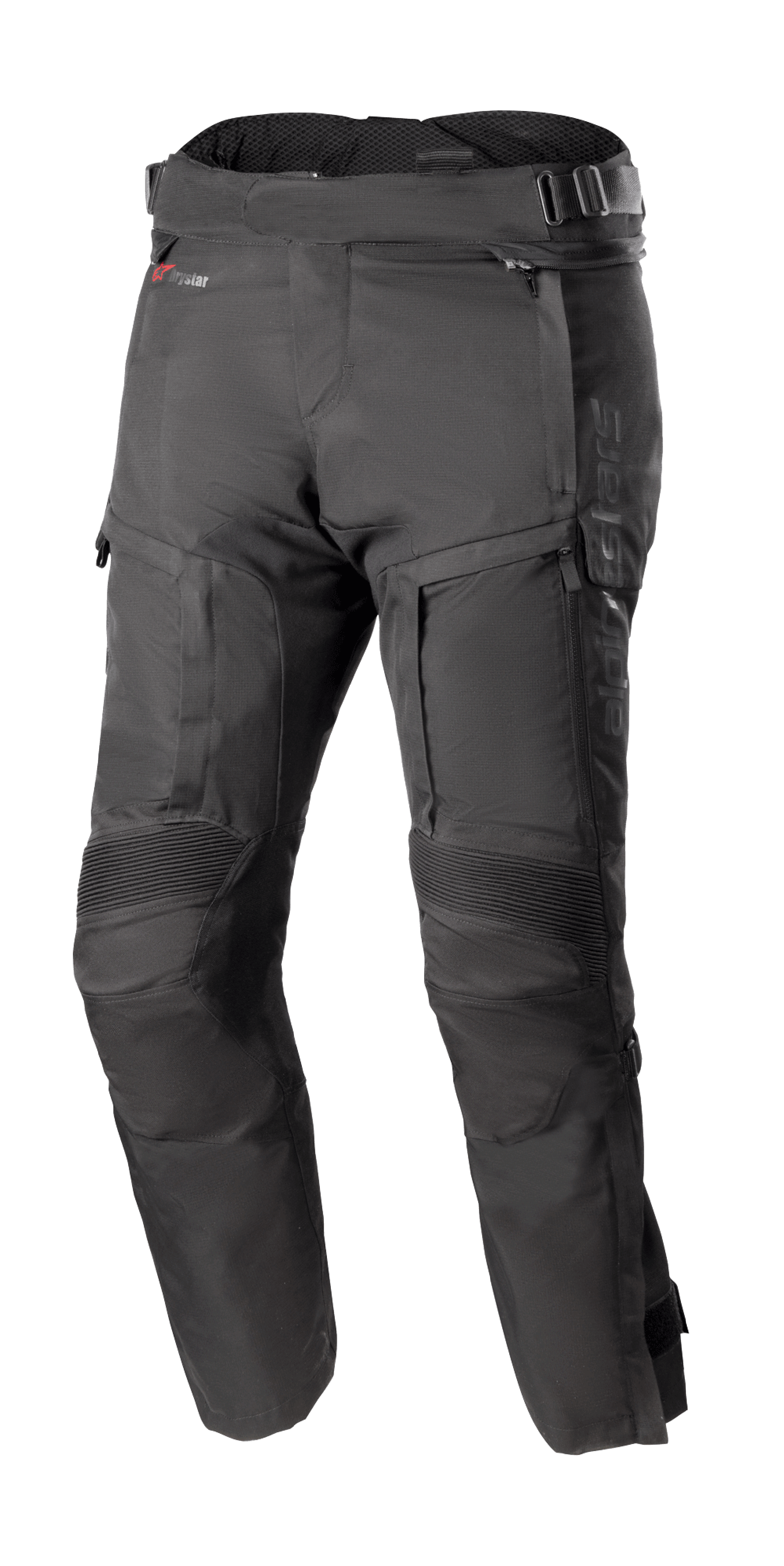 Alpinestars Bogota Pro Drystar 4 Seasons Pants Short, Black Motorcycle Touring Pants, Waterproof and Breathable, Reinforced Accordion Knee Panels, Adjustable Waist Straps, Zippered Ventilation and Pockets, Durable Ripstop Fabric, All-Season Protection