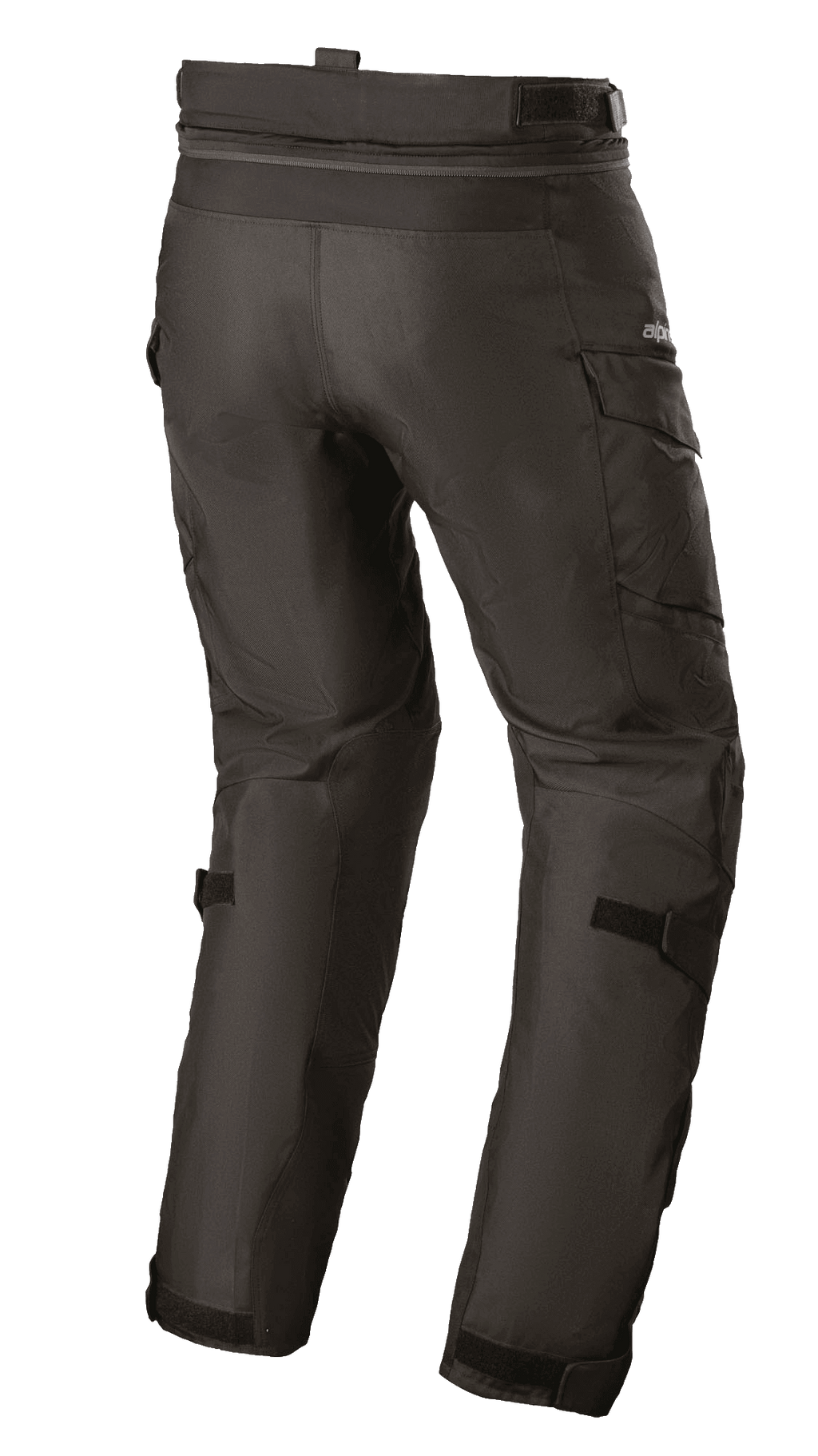 Alpinestars Andes V3 Drystar® Pants, Motorcycle Adventure Touring Pants, Black, Rear View, featuring cargo pockets, adjustable waist and knee straps, and connection zipper for jackets, durable textile construction