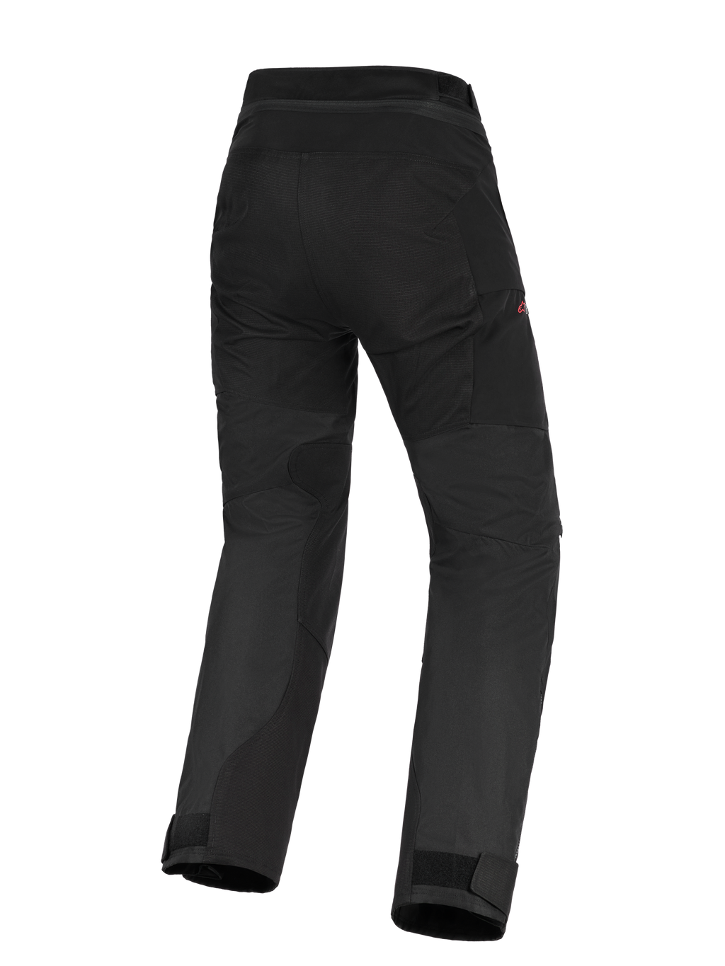 Calças Alpinestars Stella Andes V4 Drystar® para Mulher, calças de motociclismo adventure-touring pretas, vista traseira mostrando o assento reforçado e painéis internos das pernas, design de cintura alta e tornozelos ajustáveis.