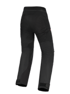 Calças Alpinestars Stella Andes V4 Drystar® para Mulher, calças de motociclismo adventure-touring pretas, vista traseira mostrando o assento reforçado e painéis internos das pernas, design de cintura alta e tornozelos ajustáveis.