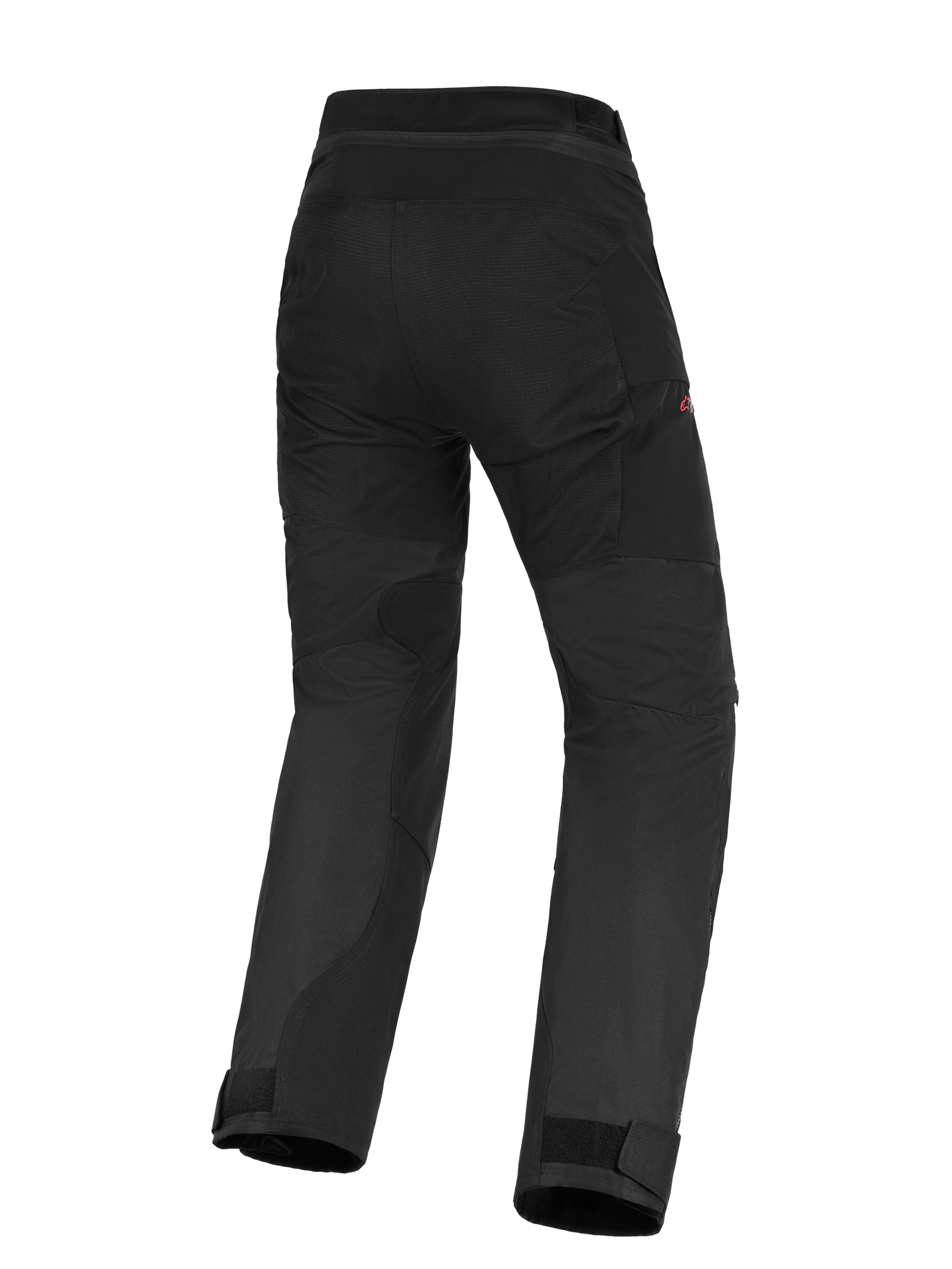 Calças Alpinestars Stella Andes V4 Drystar® para Mulher, calças de motociclismo adventure-touring pretas, vista traseira mostrando o assento reforçado e painéis internos das pernas, design de cintura alta e tornozelos ajustáveis.