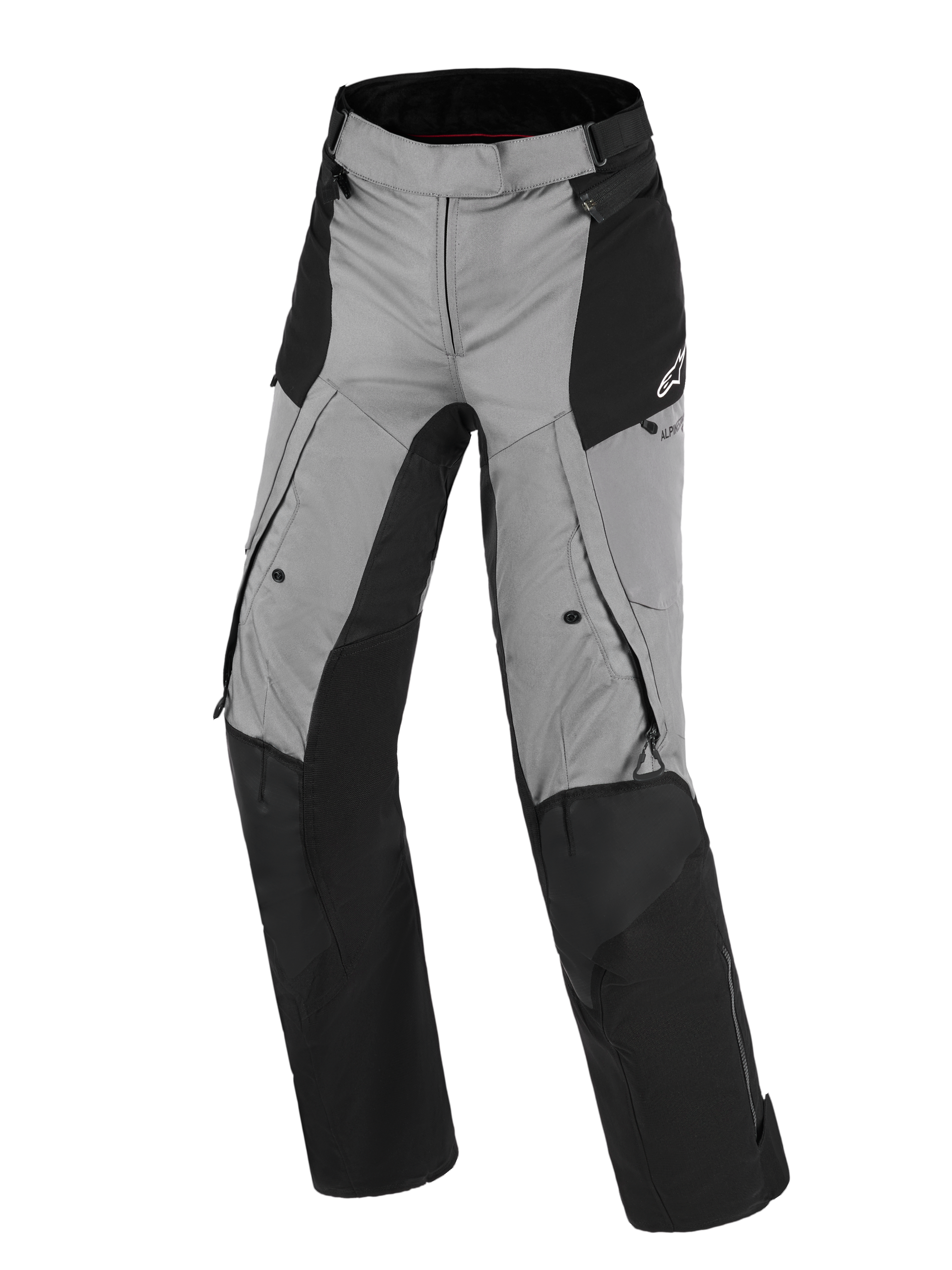 Alpinestars Stella Andes V4 Drystar® Pants, calças de motociclismo para mulher, pretas e cinzento escuro, design de touring de aventura com têxtil impermeável, áreas reforçadas nos joelhos e no assento, aberturas de ventilação e bolsos com fecho, logótipo Alpinestars na anca