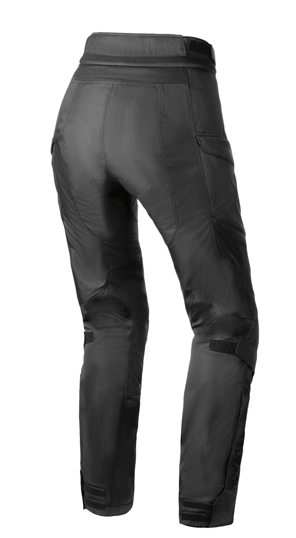 Alpinestars Stella Andes Air Drystar® Pants, calças de motociclismo femininas, pretas, vista traseira com ventilação em malha nas panturrilhas e coxas, parte inferior das costas alongada e fecho de correr de ligação na cintura