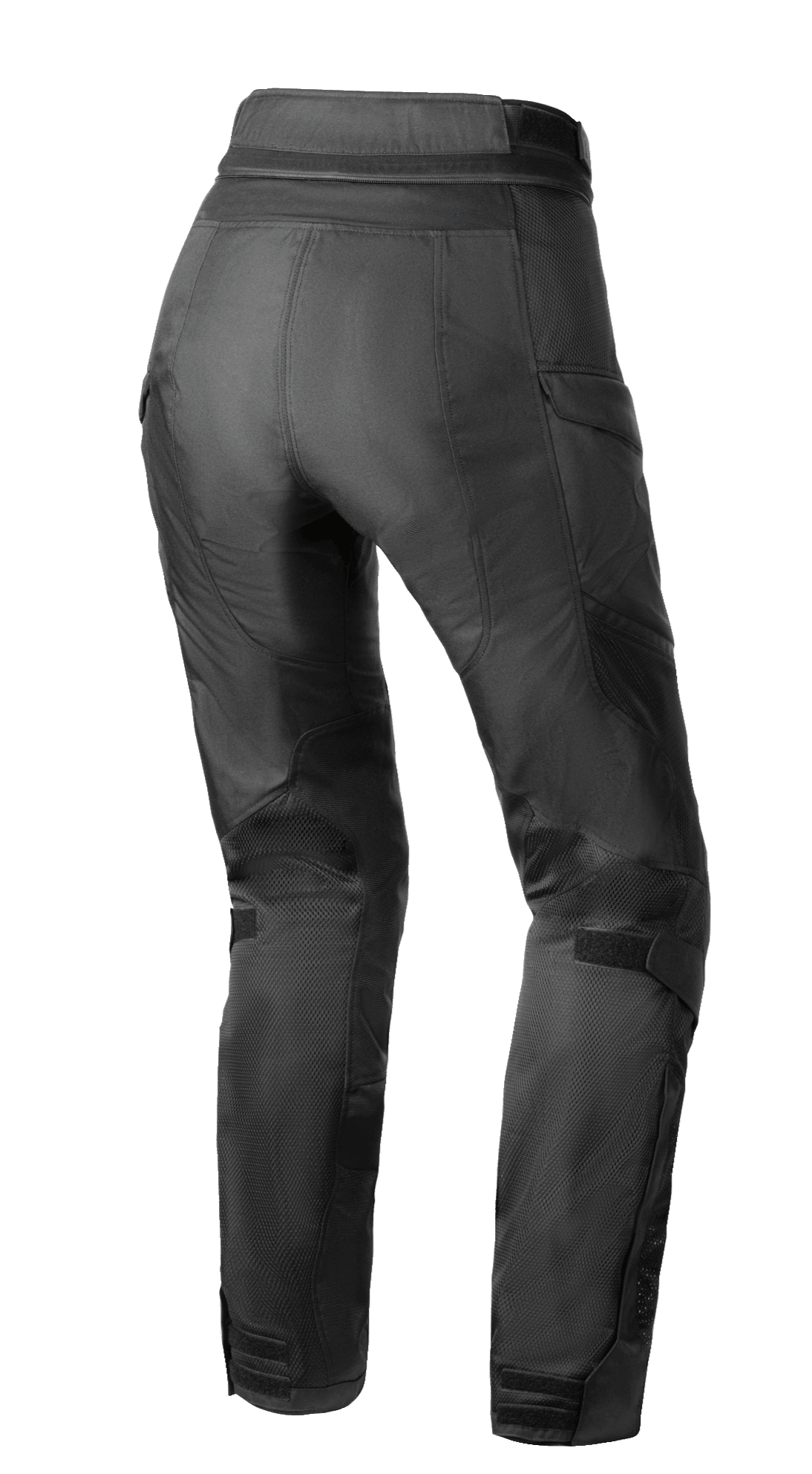 Alpinestars Stella Andes Air Drystar® Pants, calças de motociclismo femininas, pretas, vista traseira com ventilação em malha nas panturrilhas e coxas, parte inferior das costas alongada e fecho de correr de ligação na cintura