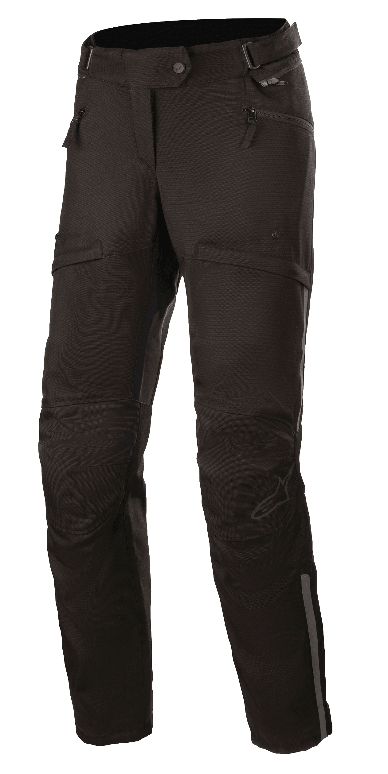 Alpinestars Stella AST-1 V2 Waterproof Pants, calças de touring para motociclismo de mulher, pretas, com bolsos de mão com fecho de correr, painéis reforçados nos joelhos, cinto de ajuste na cintura e detalhes refletores.