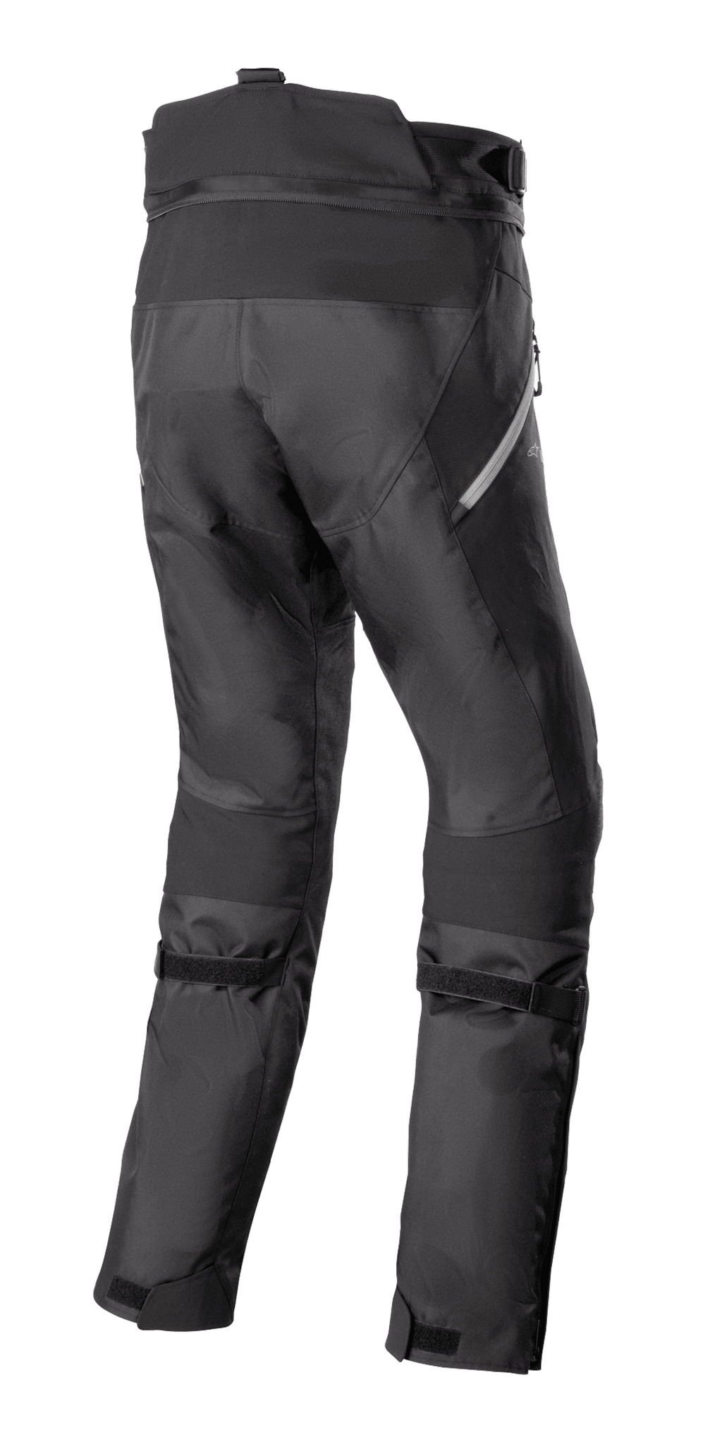 Alpinestars Stella Bogotá Pro Drystar 4 Seasons Pants, calças de motociclismo de aventura para mulher, pretas, vista traseira com construção têxtil técnica, tiras de ajuste na panturrilha e detalhes refletores laterais.