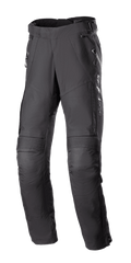 Calças Alpinestars Stella Bogota Pro Drystar 4 Seasons para mulher, calças pretas de mototurismo, com painéis elásticos em acordeão nos joelhos, aberturas de ventilação com fecho nas coxas e fivelas de ajuste na cintura, equipamento têxtil técnico de aventura