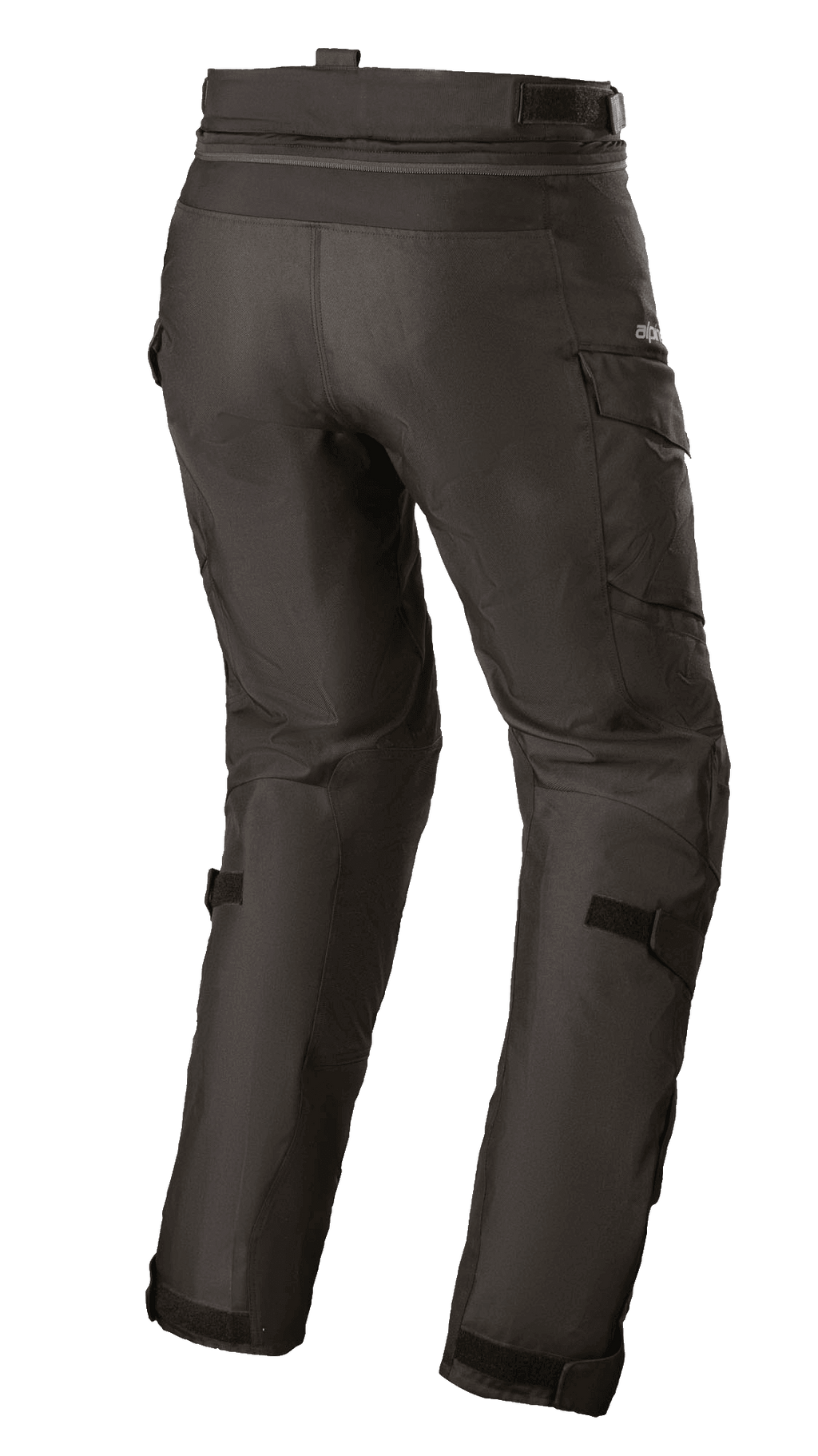Alpinestars Calças Stella Andes V3 Drystar® para Mulher, calças de motociclismo para adventure touring, pretas, vista traseira com bolsos cargo e tiras de ajuste nas pernas, construção têxtil durável com tecnologia Drystar® impermeável