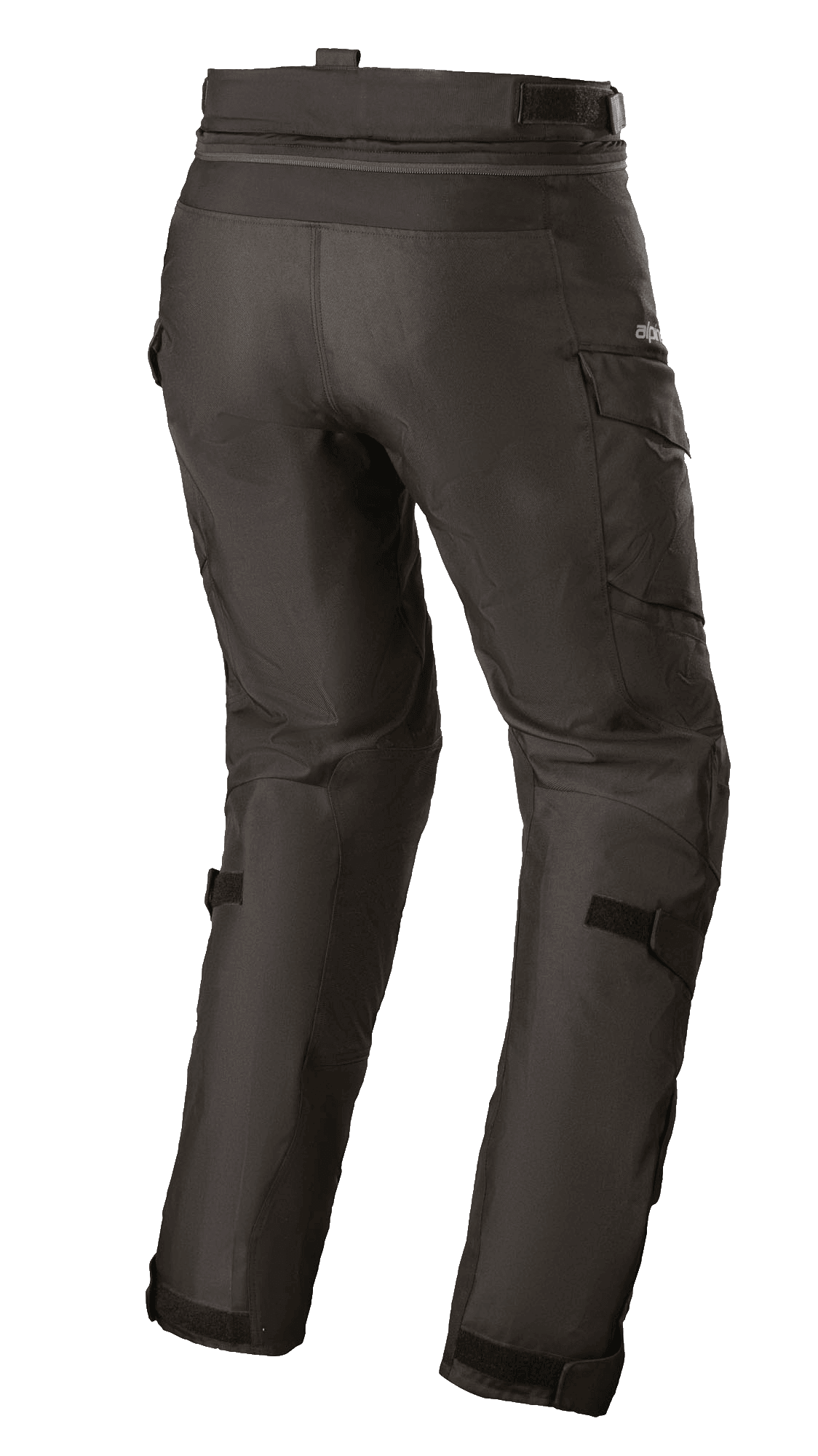 Alpinestars Calças Stella Andes V3 Drystar® para Mulher, calças de motociclismo para adventure touring, pretas, vista traseira com bolsos cargo e tiras de ajuste nas pernas, construção têxtil durável com tecnologia Drystar® impermeável
