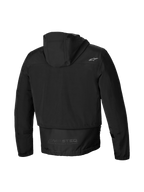 Alpinestars Casaco Impermeável Mootant, casaco de moto para homem preto, vista traseira com capuz, cobertura traseira alongada e logótipo refletor MO.ST.EQ.