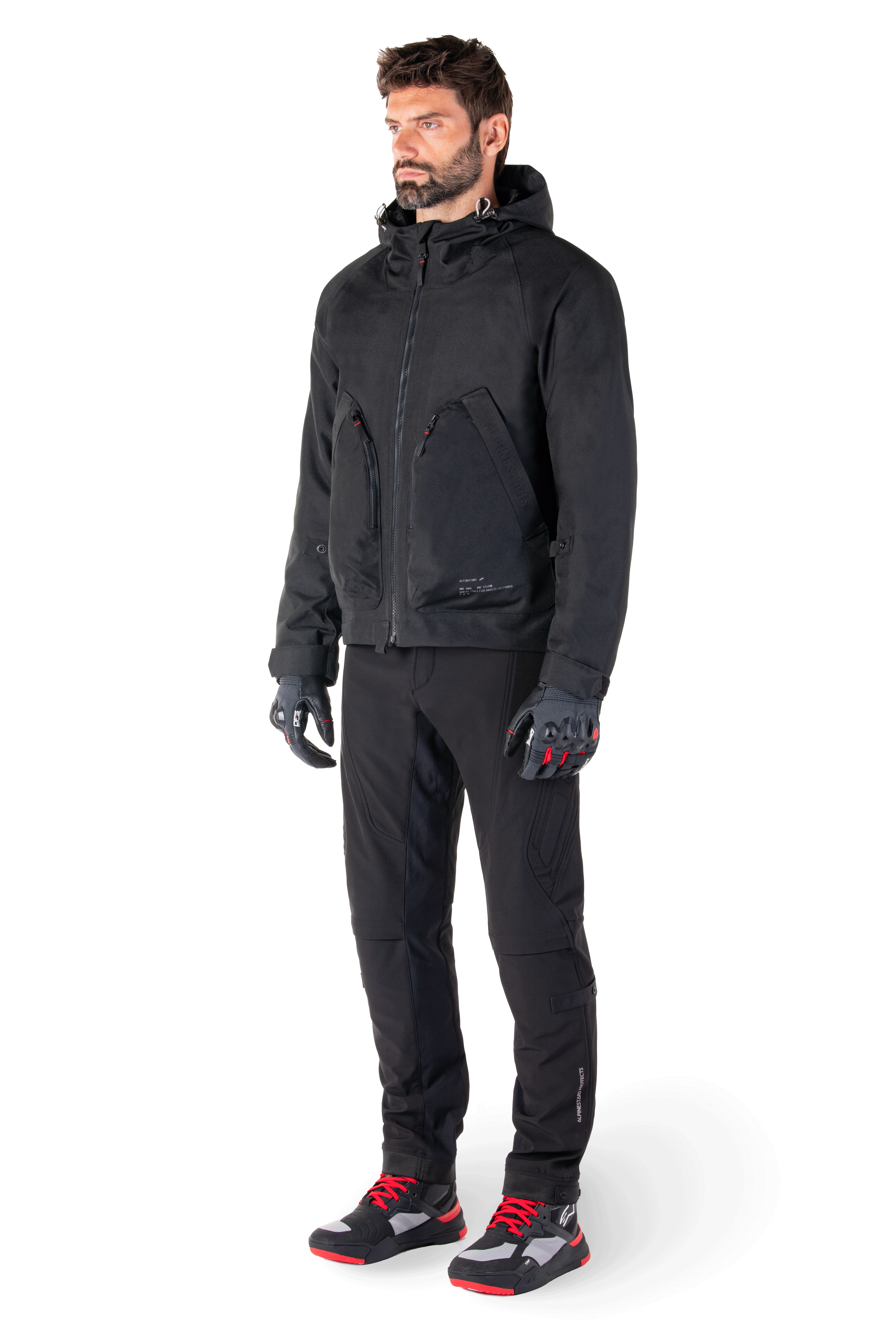 Alpinestars Morush Waterproof Parka, Black, Urban Motorcycle Jacket, minimalist streetwear-inspired design featuring a stormproof hood and waterproof laminated fabric, ergonomic fit for city commuting