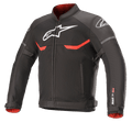 Alpinestars T-SPS Superair Jacket, Textile Motorcycle Jacket, Black with Bright Red and White accents, featuring mesh ventilation panels, white Astars logo branding on the chest and shoulders, and red interior lining.