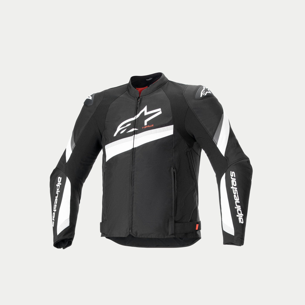 Alpinestars T-GP Plus R V4 Jacket, Black and White textile motorcycle racing jacket, CE certified with shoulder armor and Tech-Air ready design