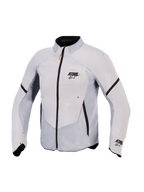 Alpinestars Aeroshell Airflow Jacket, Motorcycle Jacket, Mid Gray Anthracite, features lightweight stretch softshell with extensive laser-perforated mesh panels, black front zipper with red pull tab, ASTARS branding on the chest and sleeve, sport-fit design for maximum breathability.