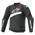 Alpinestars T-GP Plus R V4 Airflow Jacket, casaco de motociclismo têxtil, preto e branco, com um grande logótipo Astar branco no peito, painéis de malha perfurada para ventilação, forro interior vermelho e protetores de ombro DFS Lite