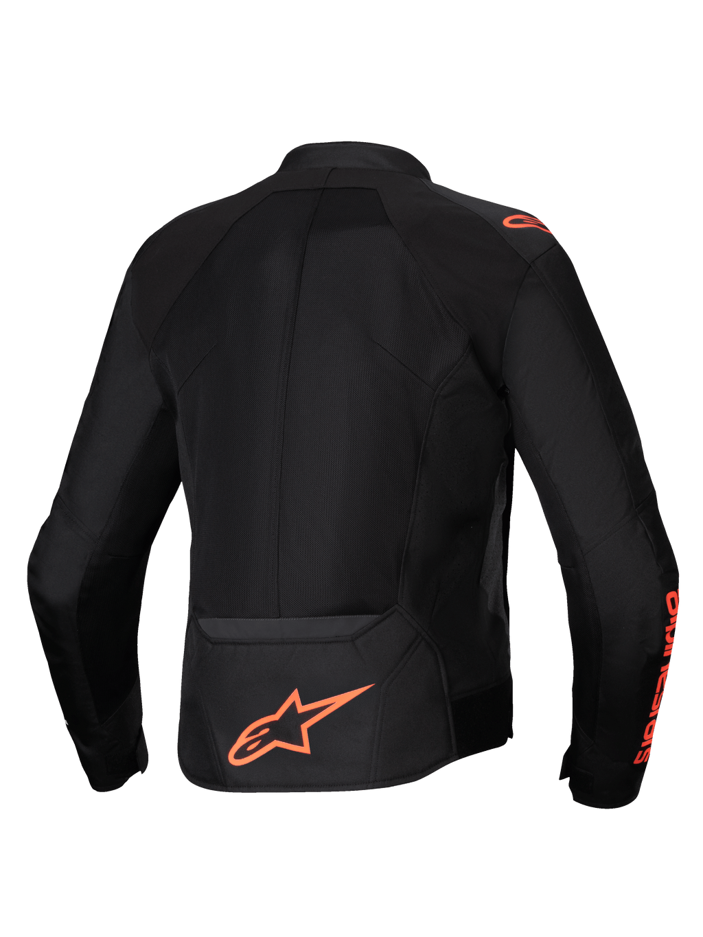 Alpinestars Viper Air V4, casaco de moto para homem, vista traseira com painéis de malha técnica, preto e vermelho fluo