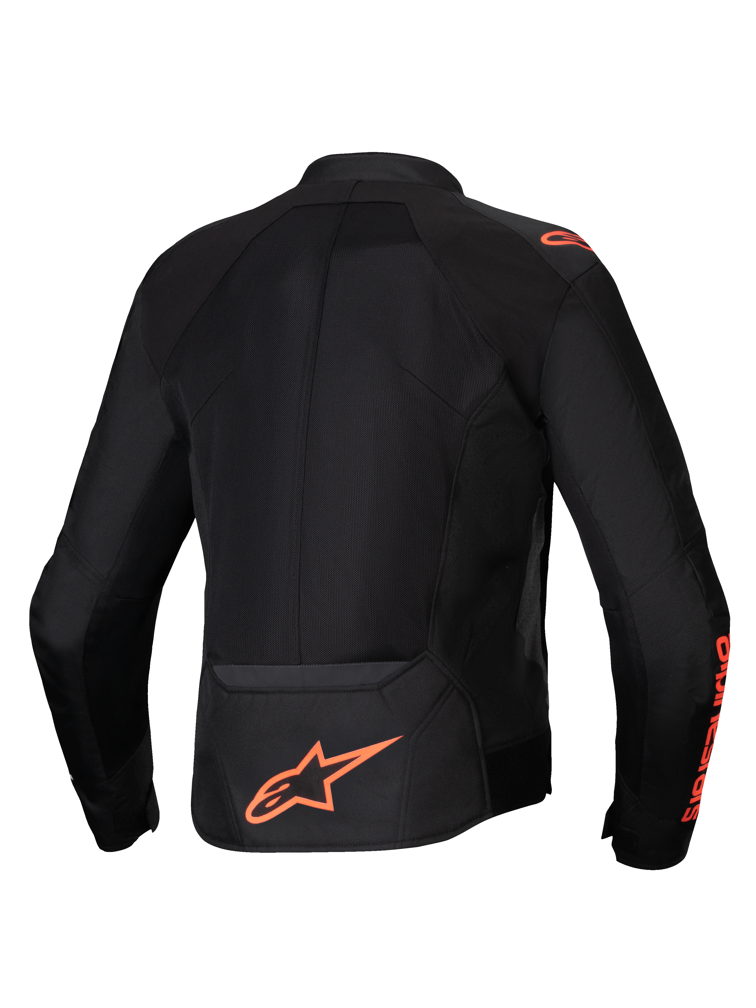 Alpinestars Viper Air V4, casaco de moto para homem, vista traseira com painéis de malha técnica, preto e vermelho fluo