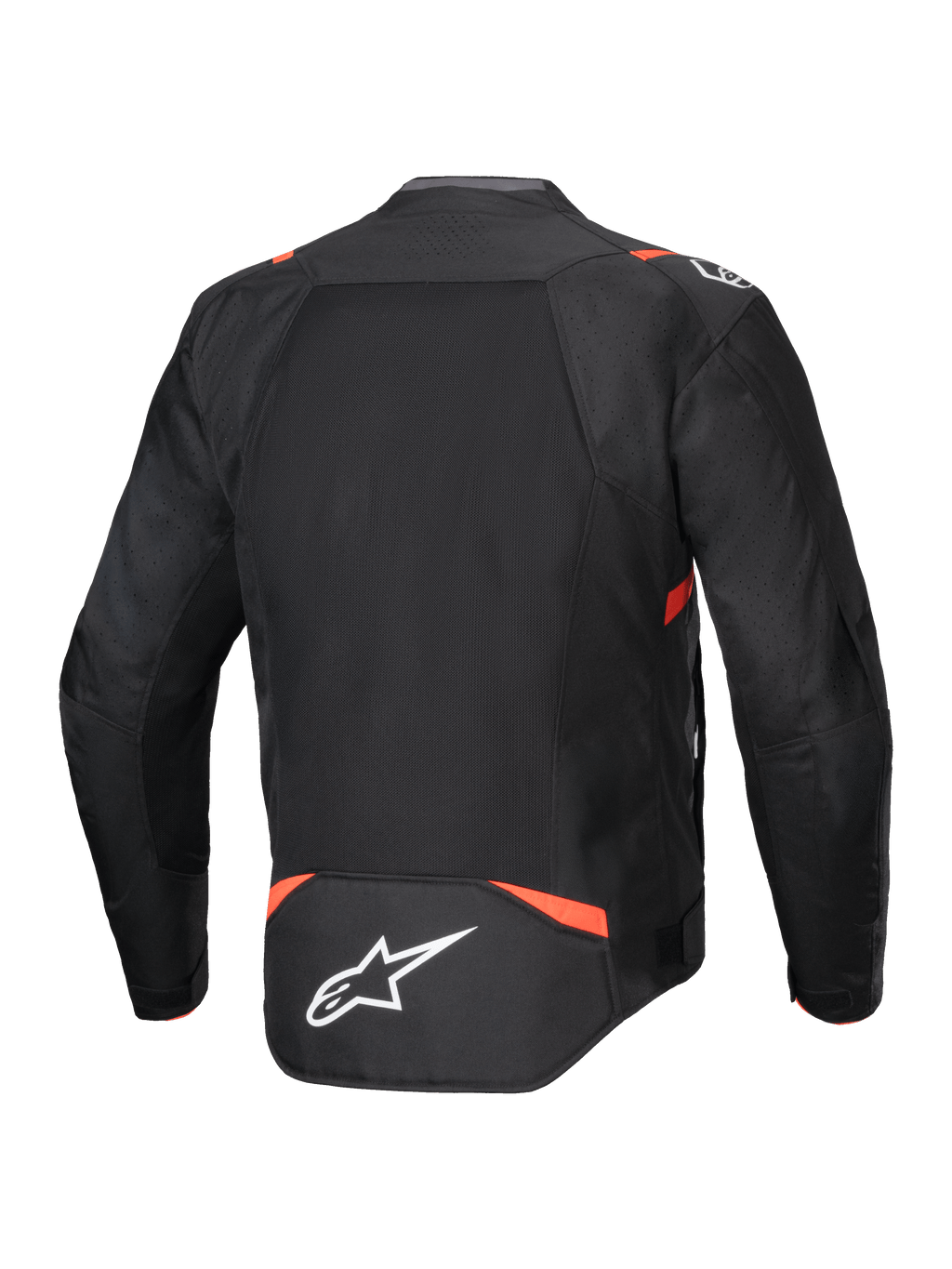 Alpinestars T-SPS Air V2, casaco de moto preto e vermelho fluorescente com malha ventilada, vista traseira