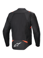 Alpinestars T-SPS Air V2, casaco de moto preto e vermelho fluorescente com malha ventilada, vista traseira