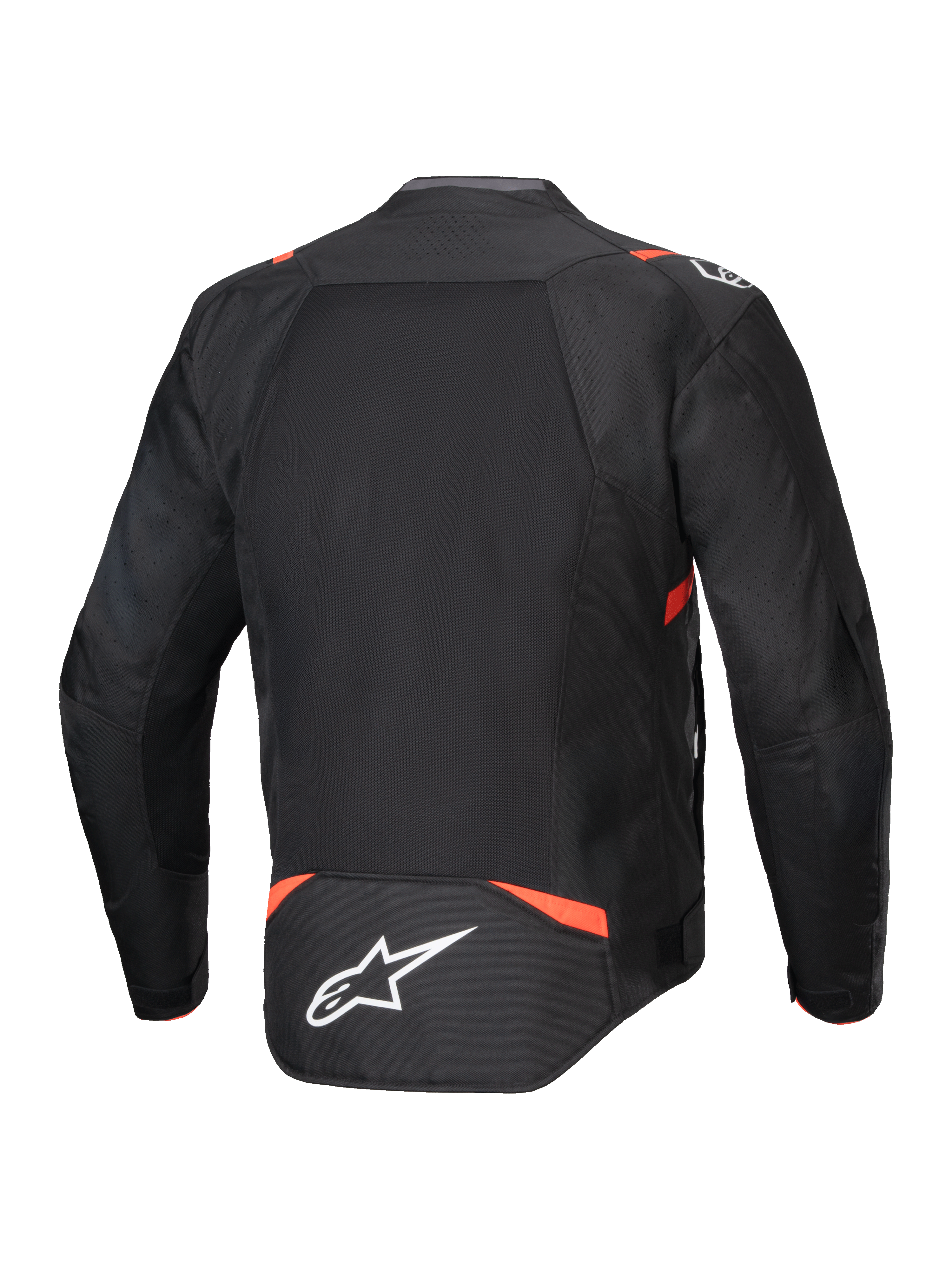 Alpinestars T-SPS Air V2, casaco de moto preto e vermelho fluorescente com malha ventilada, vista traseira