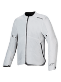 Casaco Alpinestars C-1 Air, casaco de motociclismo, prateado, construção têxtil leve com painéis de malha técnica, vista frontal com fecho central preto e bolsos laterais, logótipos Alpinestars no ombro e no punho, estilo urbano
