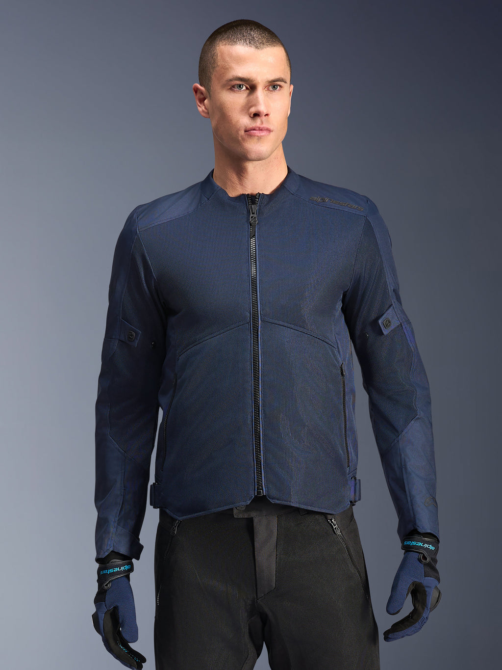 Alpinestars C-1 Air Jacket, casaco de moto urbano para homem, azul, com malha técnica ventilada e proteção CE.