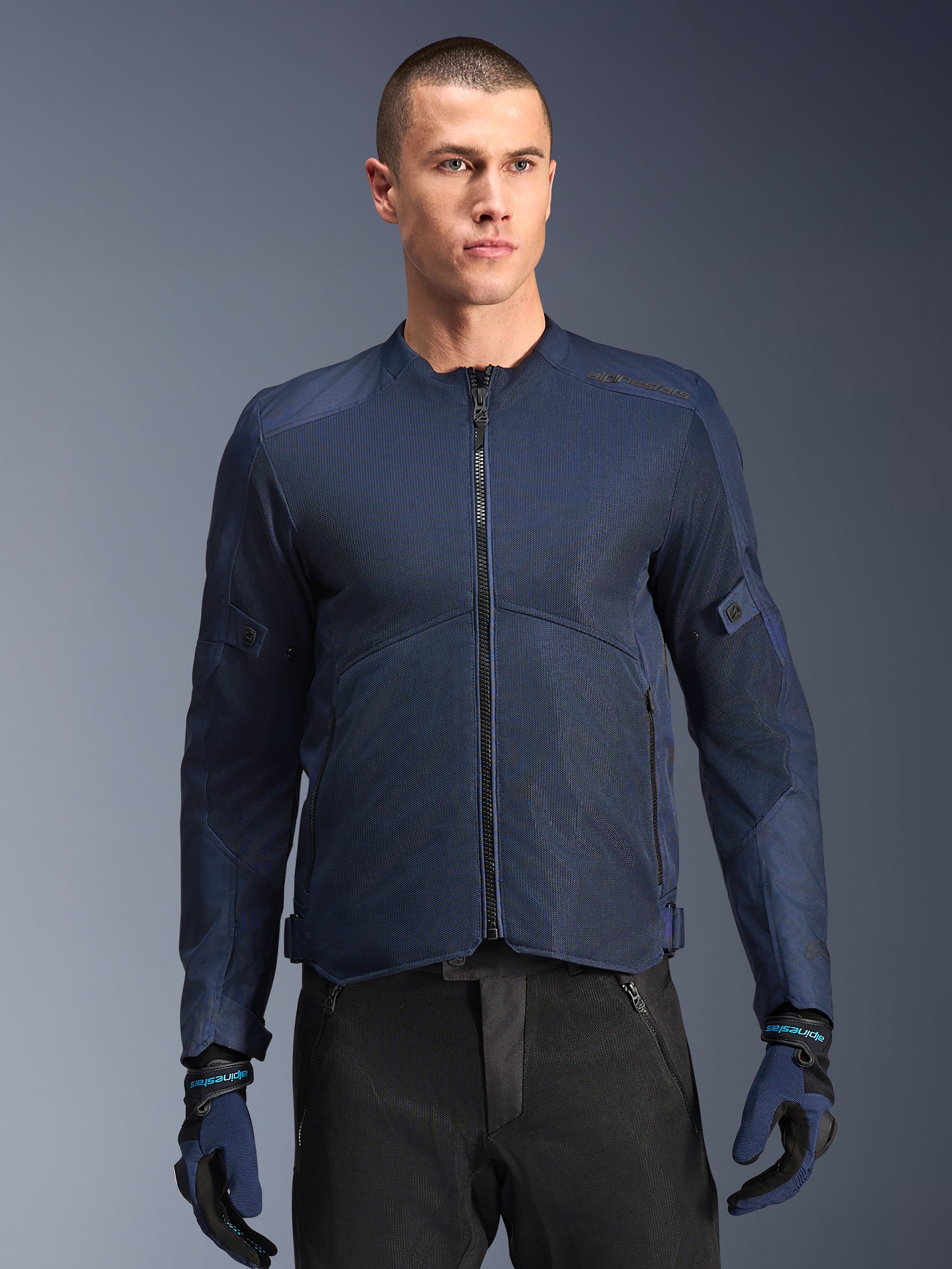 Alpinestars C-1 Air Jacket, casaco de moto urbano para homem, azul, com malha técnica ventilada e proteção CE.