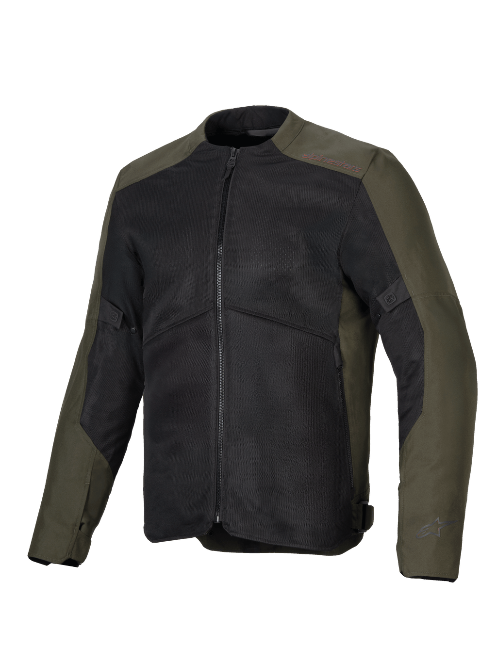 Casaco Alpinestars C-1 Air, casaco de motociclismo, caqui e preto, com grandes painéis de malha para ventilação, construção em polifabric 450D, logótipos refletores refinados nas mangas e na gola, estilo urbano contemporâneo para deslocações urbanas e turismo