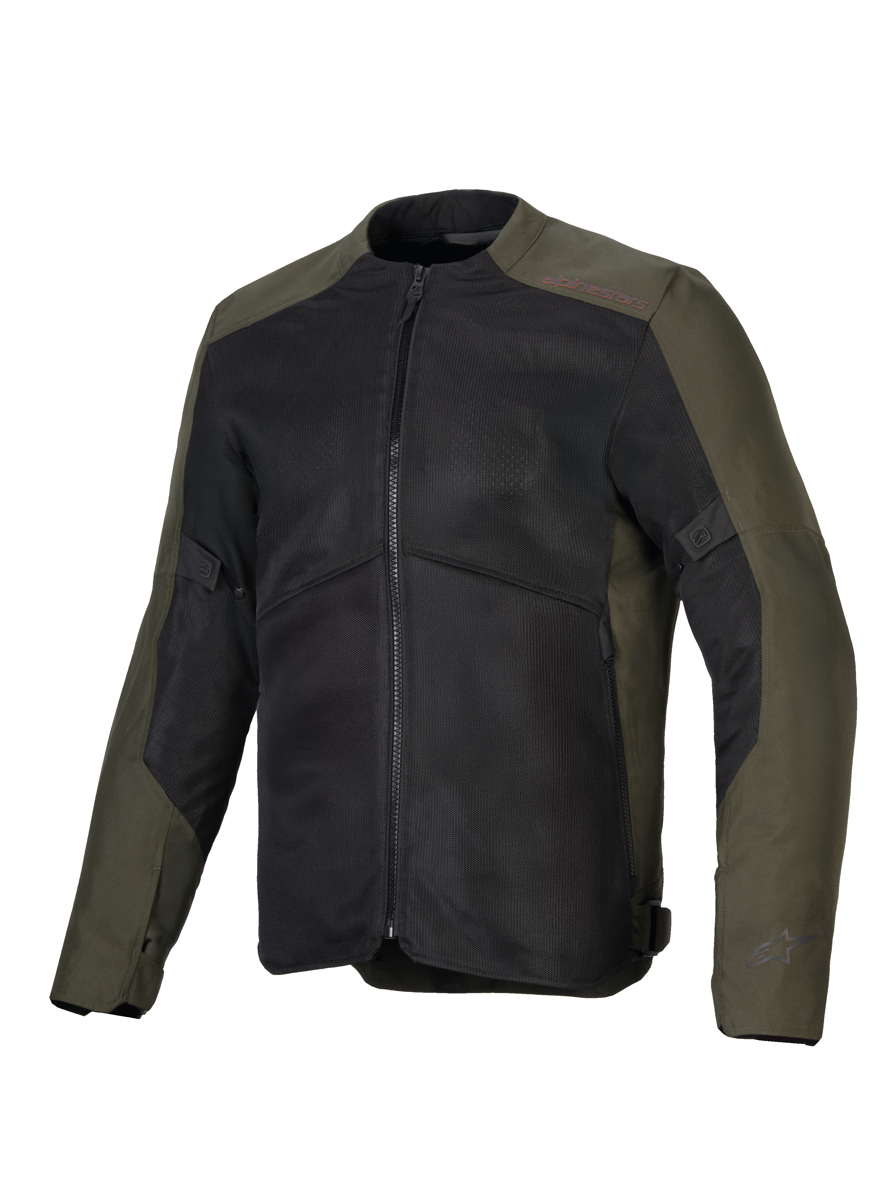 Casaco Alpinestars C-1 Air, casaco de motociclismo, caqui e preto, com grandes painéis de malha para ventilação, construção em polifabric 450D, logótipos refletores refinados nas mangas e na gola, estilo urbano contemporâneo para deslocações urbanas e turismo