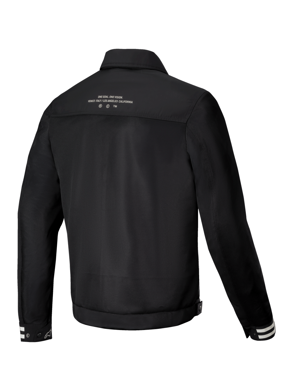 Alpinestars Jaqueta Ignite Air, casaco de moto para homem, preto, vista traseira mostrando a construção em malha respirável e gráficos inspirados em clubes