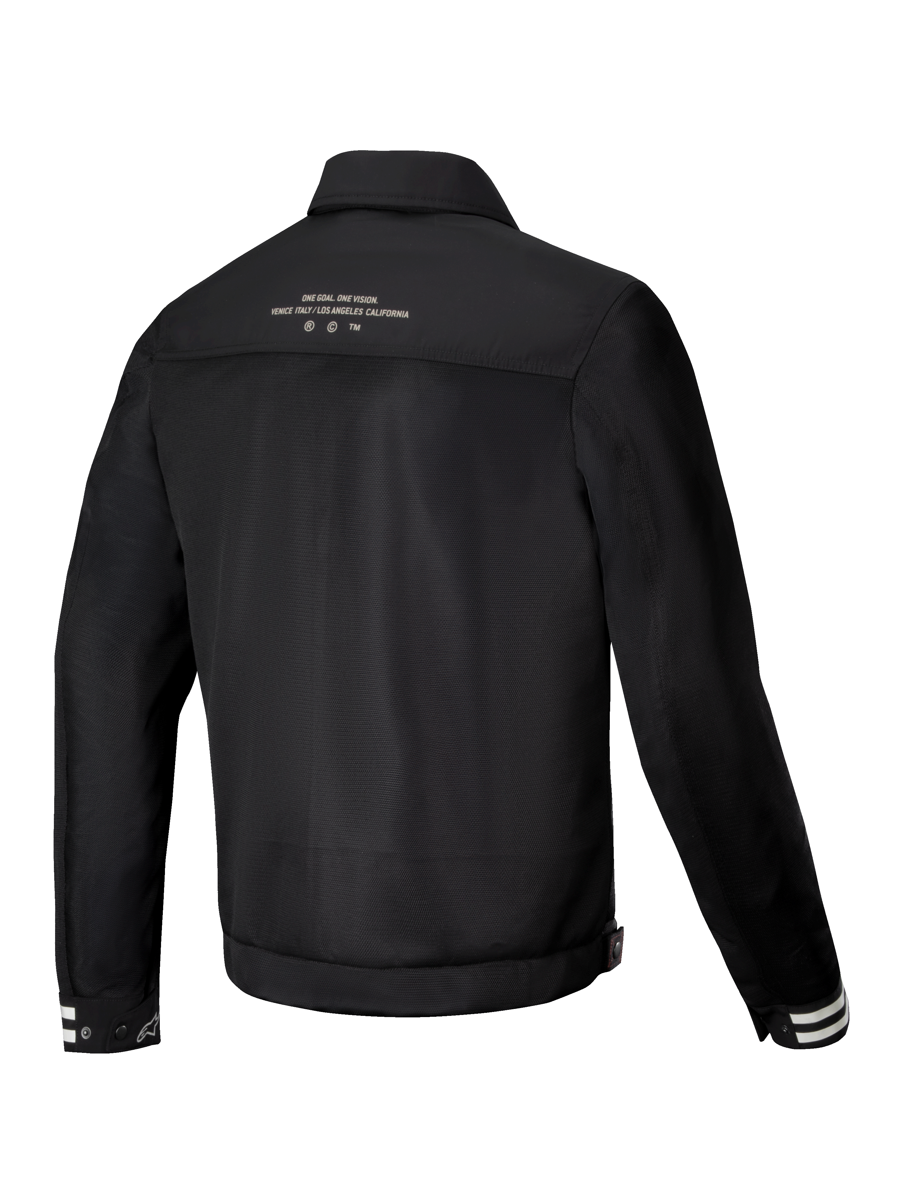 Alpinestars Jaqueta Ignite Air, casaco de moto para homem, preto, vista traseira mostrando a construção em malha respirável e gráficos inspirados em clubes